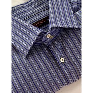 Etro Mens Button-Up Shirt Stripe Long Sleeve Blue 100% Cotton Made in Italy